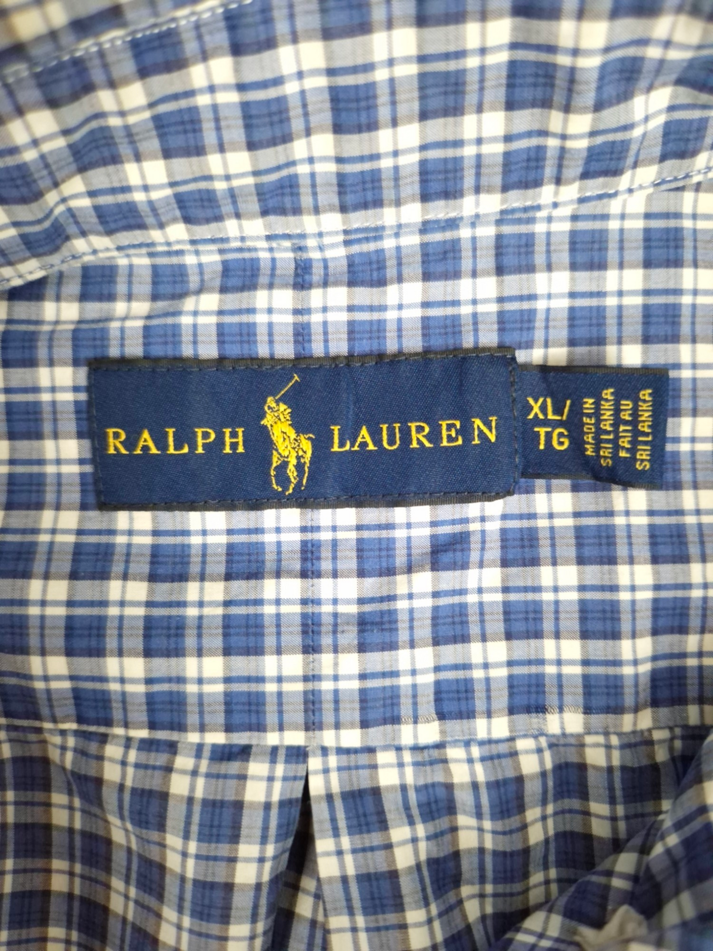 Chemise Ralph Lauren à carreaux bleus – Manches courtes – Taille XL