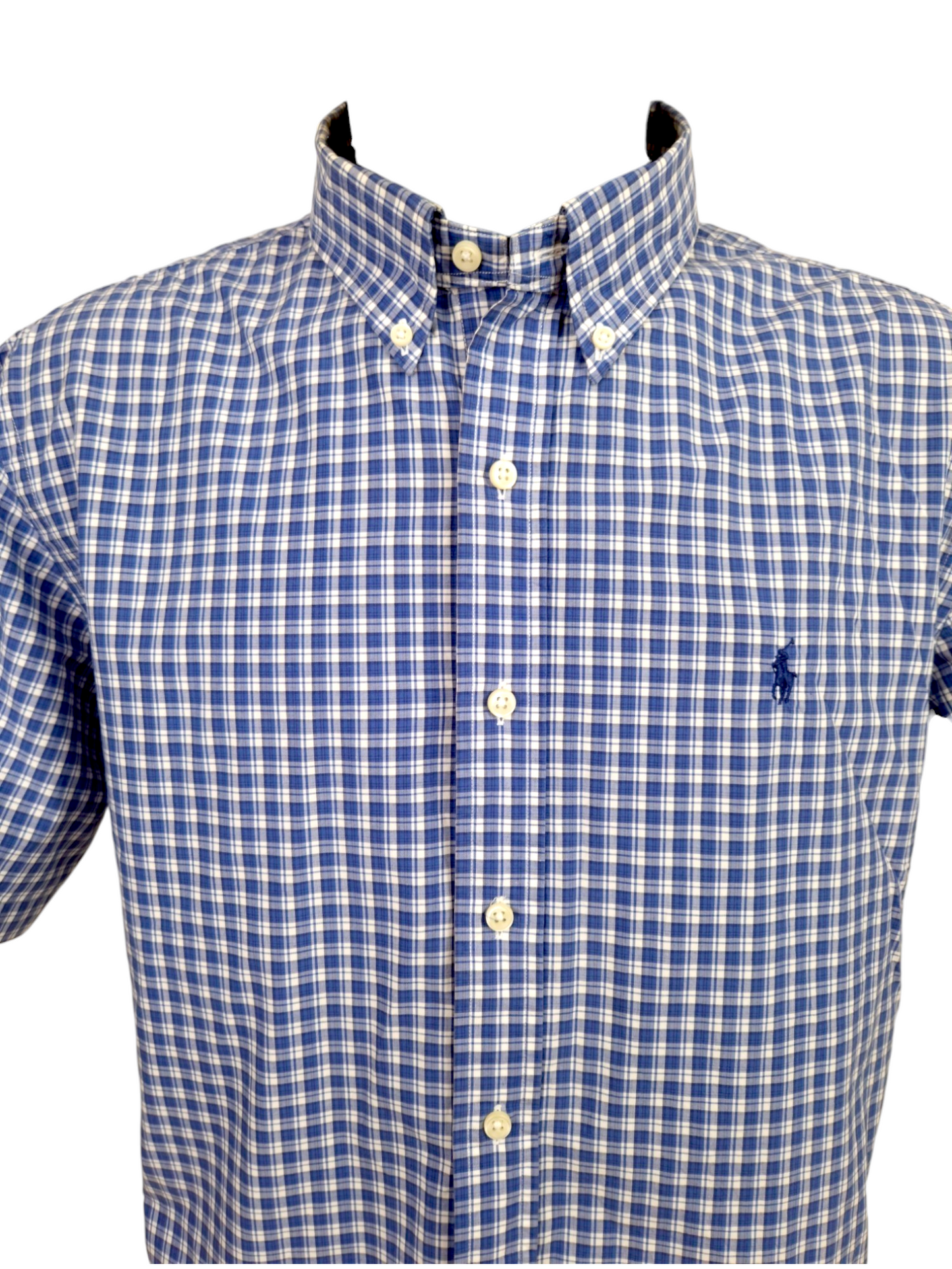 Chemise Ralph Lauren à carreaux bleus – Manches courtes – Taille XL