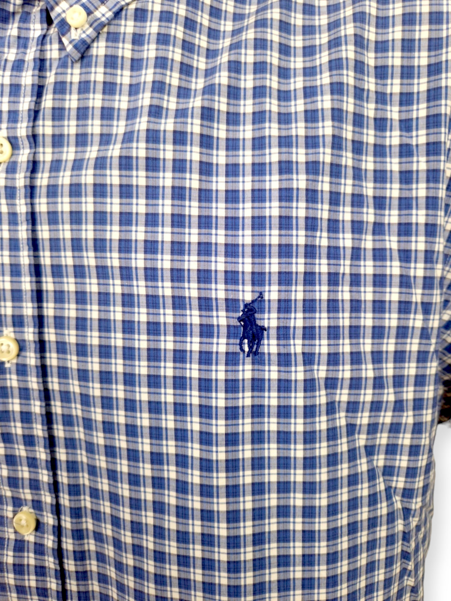 Chemise Ralph Lauren à carreaux bleus – Manches courtes – Taille XL