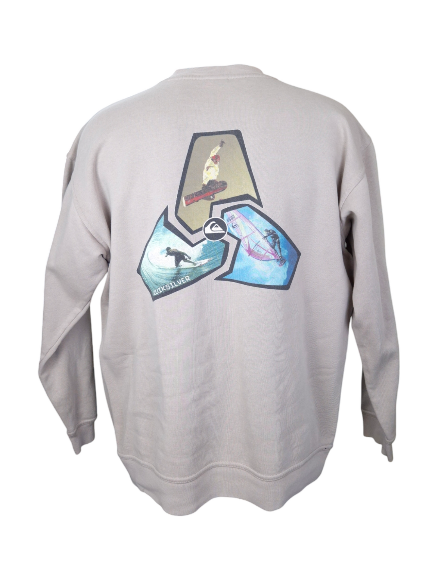 Sweat vintage Quiksilver gris clair – Taille L – Style années 90