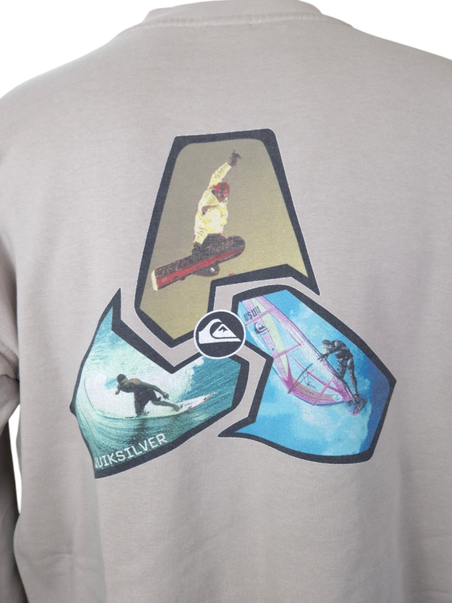 Sweat vintage Quiksilver gris clair – Taille L – Style années 90