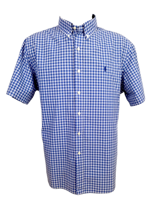 Chemise Ralph Lauren à carreaux bleus – Manches courtes – Taille XL