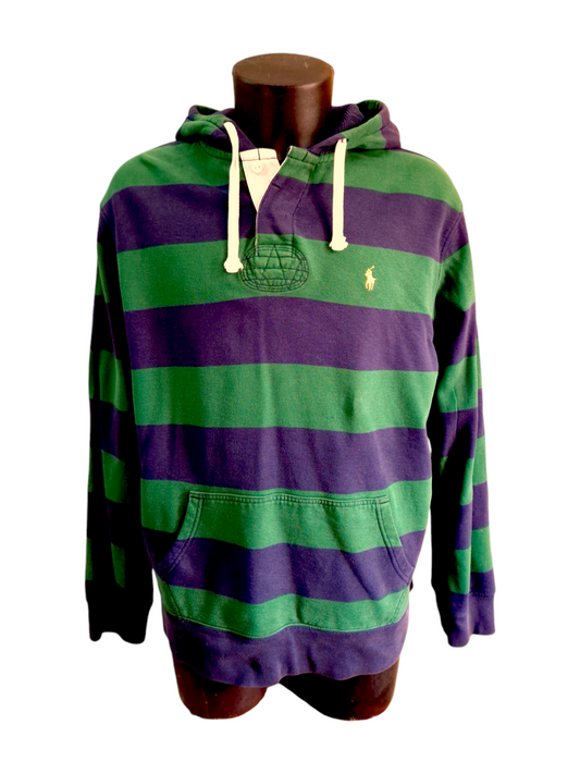 Sweat à capuche Ralph Lauren rayé vert & bleu marine - Taille XL